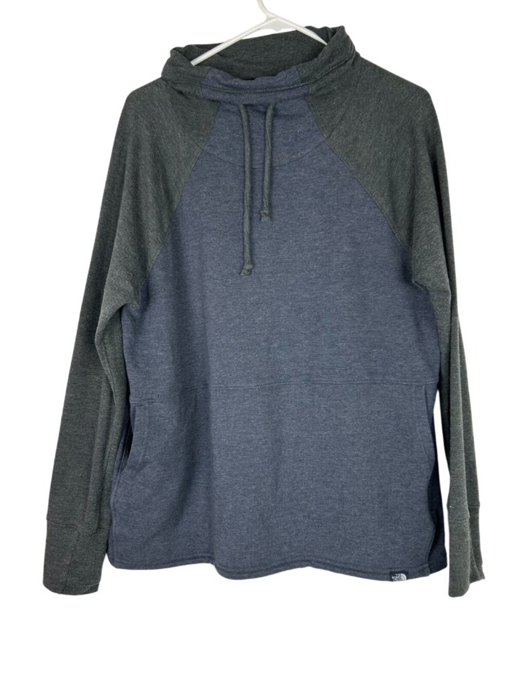 The North Face Raglan Pullover Sweatshirt Women's L Grey Blue Funnel Neck pocket